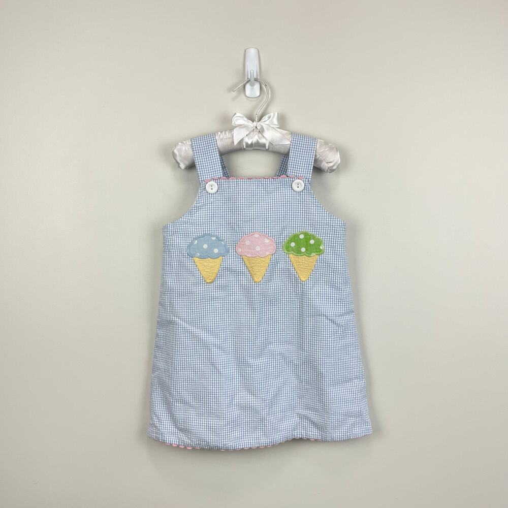 The Bailey Boys Blue Gingham Applique Ice Cream Dress 4T USA